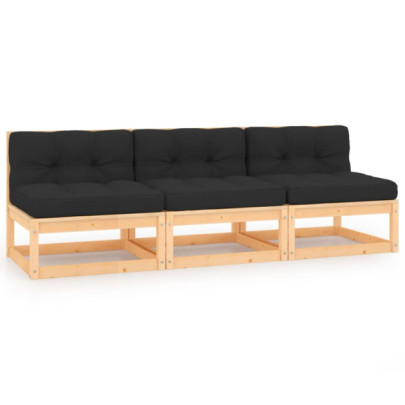 Set mobilier de grădină cu perne - 3 piese - lemn masiv de pin