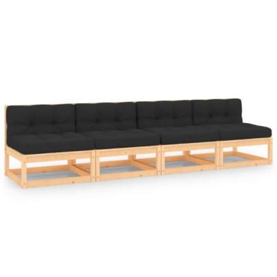 Set mobilier de grădină cu perne - 4 piese - lemn masiv de pin