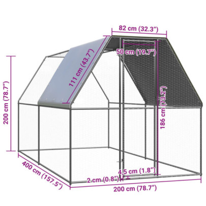 Coteț Păsări Exterior Oțel Zincat 2x4x2 m - Livrare Gratuită