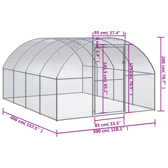 Coteț Găini Exterior 3x4x2m Oțel Zincat | Livrare Gratuită