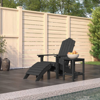 Scaun de grădină Adirondack cu masă și taburet - antracit - HDPE