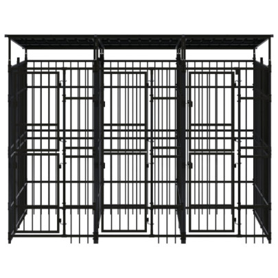 Padoc Câini Exterior cu Acoperiș - Oțel Rezistent