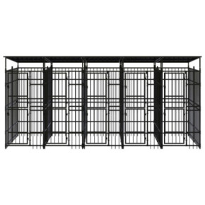 Padoc Câini Exterior cu Acoperiș - Oțel Rezistent 2