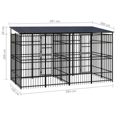 Padoc Câini Exterior cu Acoperiș - Oțel Rezistent