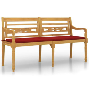 Bancă grădină lemn tec cu pernă roșie - 150 cm | Livrare gratuită 2