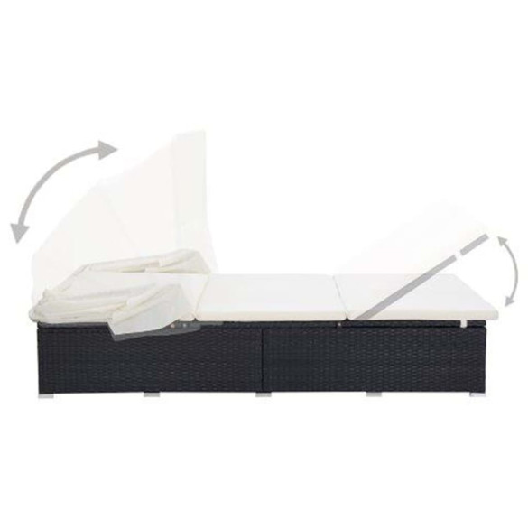 Șezlong 2 Persoane cu Baldachin - Negru - Livrare Gratuită