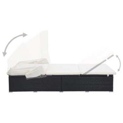 Șezlong 2 Persoane cu Baldachin - Negru - Livrare Gratuită