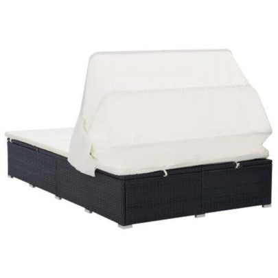 Șezlong 2 Persoane cu Baldachin - Negru - Livrare Gratuită