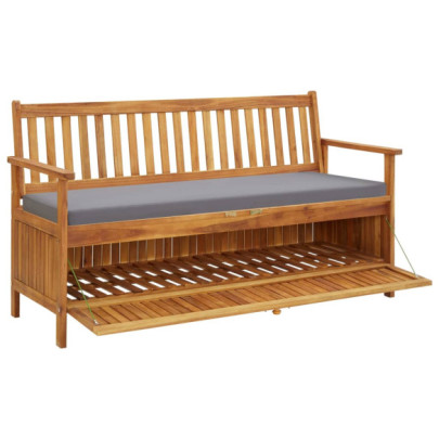 Bancă Grădină cu Depozitare - Lemn Acacia Natural - Pernă Inclusă