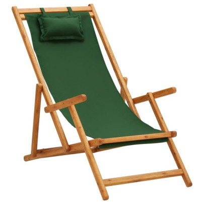 Scaun de plajă pliabil - verde - lemn masiv de eucalipt - textil