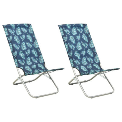 Scaune plajă pliante - 2 buc. - imprimeu frunze - material textil