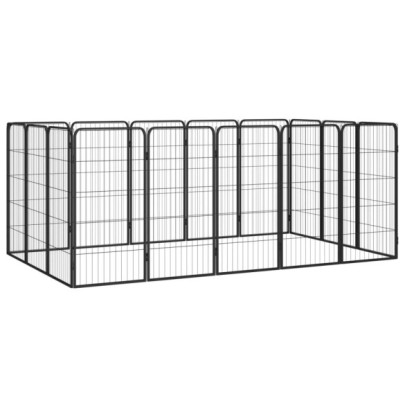 Țarc câini 16 panouri negru 50x100 cm oțel vopsit electrostatic