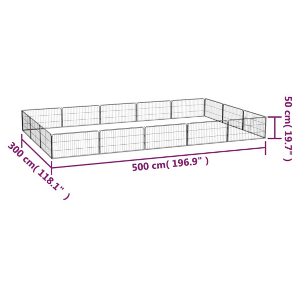 Țarc câini 16 panouri negru 100x50 cm oțel vopsit electrostatic