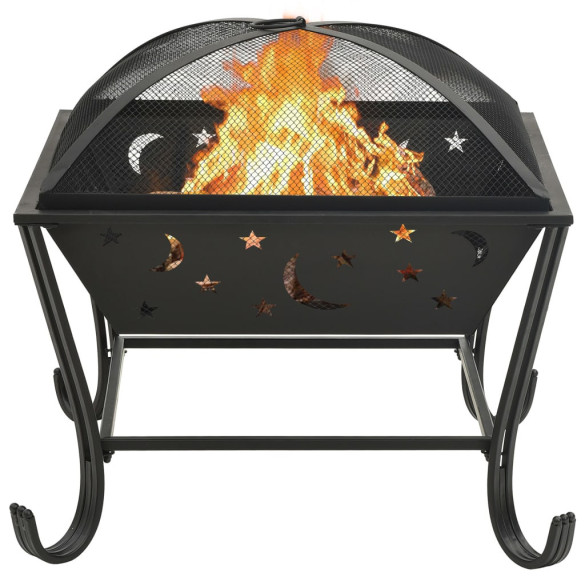 Vatră de Foc XXL 62 cm - Oțel - Cu Vătrai și Plasă Protectie Vatră de Foc XXL 62 cm - Oțel - Cu Vătrai și Plasă Protectie