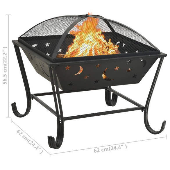 Vatră de Foc XXL 62 cm - Oțel - Cu Vătrai și Plasă Protectie Vatră de Foc XXL 62 cm - Oțel - Cu Vătrai și Plasă Protectie