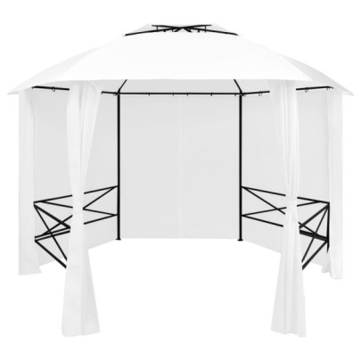 Pavilion de grădină cu perdele - alb - 360x312x265 cm - 180 g/m²
