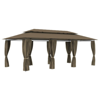 Pavilion cu perdele - gri taupe - 600 x 298 x 270 cm - 180 g/m²