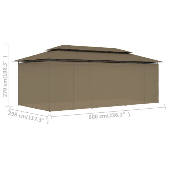 Pavilion cu Perdele Gri Taupe 6x3m - Protectie UV | Livrare Gratuita