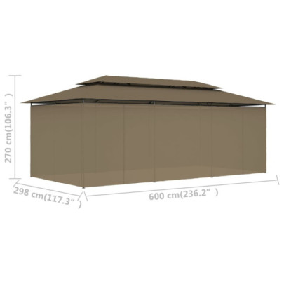 Pavilion cu Perdele Gri Taupe 6x3m - Protectie UV | Livrare Gratuita