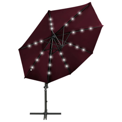 Umbrelă Consolă cu LED-uri 300 cm Roșu Bordo | Livrare Gratuită