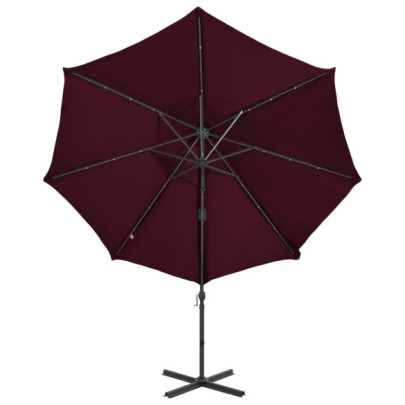 Umbrelă Consolă cu LED-uri 300 cm Roșu Bordo | Livrare Gratuită