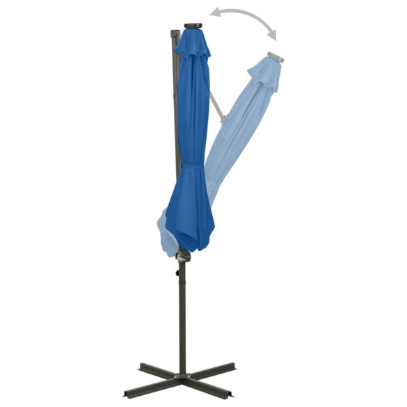 Umbrelă în consolă cu LED-uri - Albastru Azur, 300 cm Umbrelă în consolă cu LED-uri - Albastru Azur, 300 cm