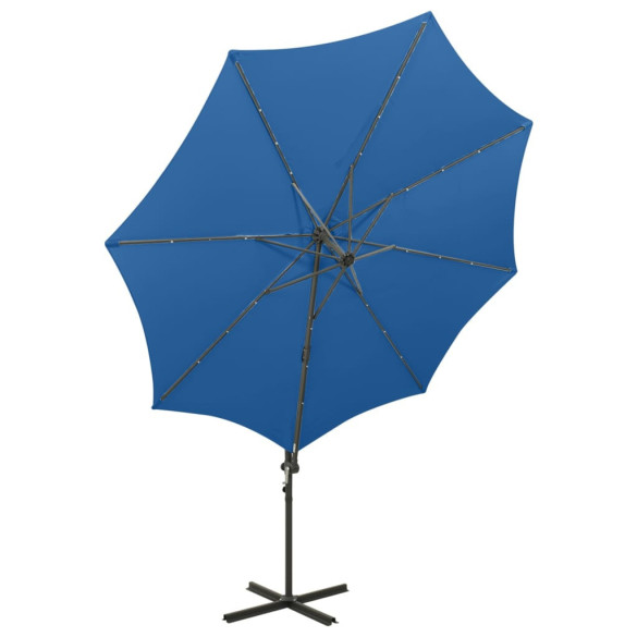 Umbrelă în consolă cu LED-uri - Albastru Azur, 300 cm Umbrelă în consolă cu LED-uri - Albastru Azur, 300 cm