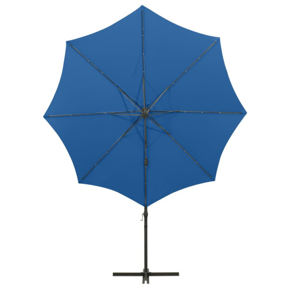 Umbrelă în consolă cu LED-uri - Albastru Azur, 300 cm Umbrelă în consolă cu LED-uri - Albastru Azur, 300 cm