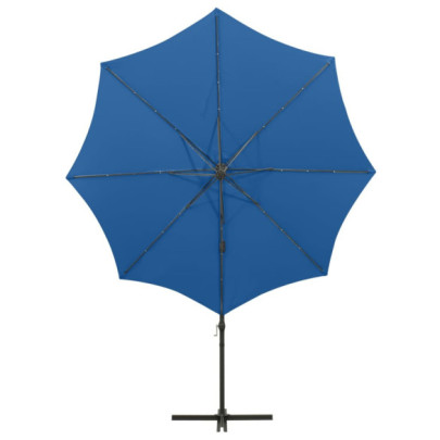 Umbrelă în consolă cu LED-uri - Albastru Azur, 300 cm