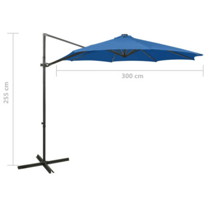 Umbrelă în consolă cu LED-uri - Albastru Azur, 300 cm