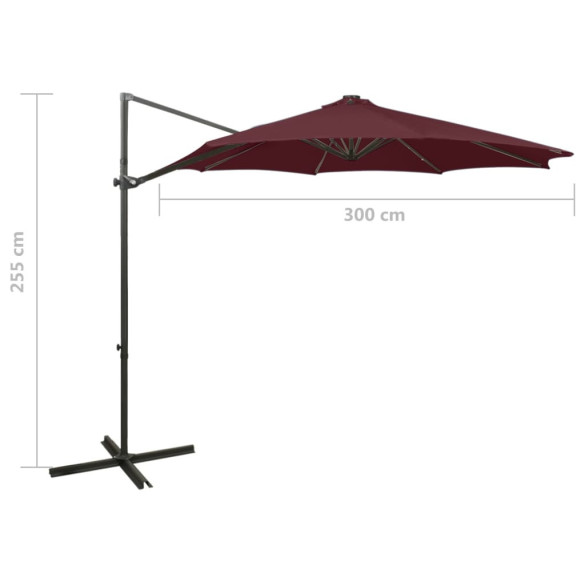 Umbrelă Consolă cu LED-uri Roșu Bordo 300 cm - Livrare Gratuită