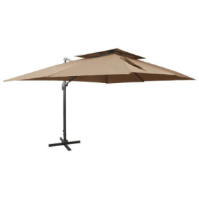 Umbrelă Grădină Consolă 400x300 cm - Înveliș Dublu, Gri Taupe