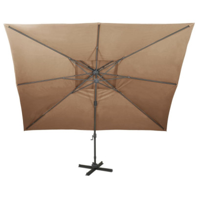 Umbrelă Grădină Consolă 400x300 cm - Înveliș Dublu, Gri Taupe