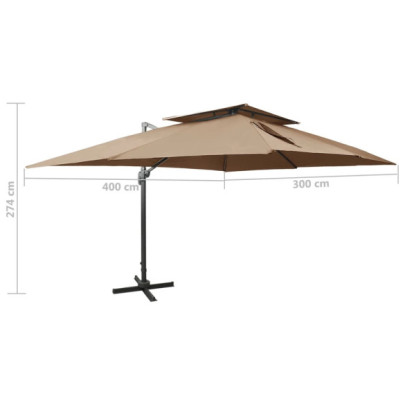 Umbrelă Grădină Consolă 400x300 cm - Înveliș Dublu, Gri Taupe