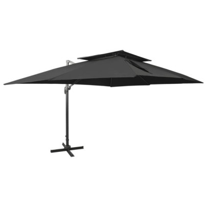 Umbrelă Grădină Consolă Dublu Înveliș - Negru 400x300 cm