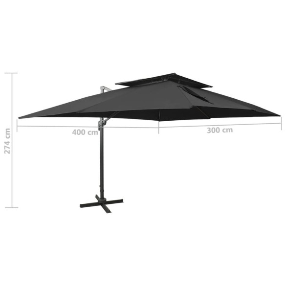 Umbrelă Grădină Consolă Dublu Înveliș - Negru 400x300 cm