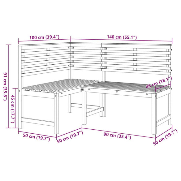 Bancă Colț Grădină Lemn Acacia Masiv 140 cm - Livrare Gratuită