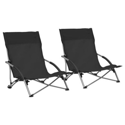 Scaune de plajă pliante - 2 buc. - negru - material textil