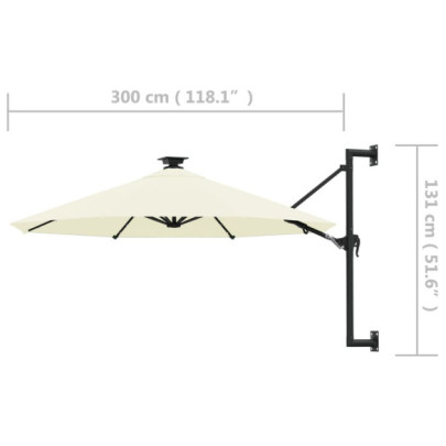 Umbrelă Montată pe Perete cu LED-uri - 300 cm - Nisipiu