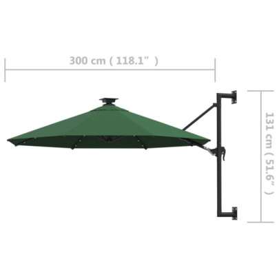 Umbrelă Montată pe Perete cu LED - Verde 300 cm