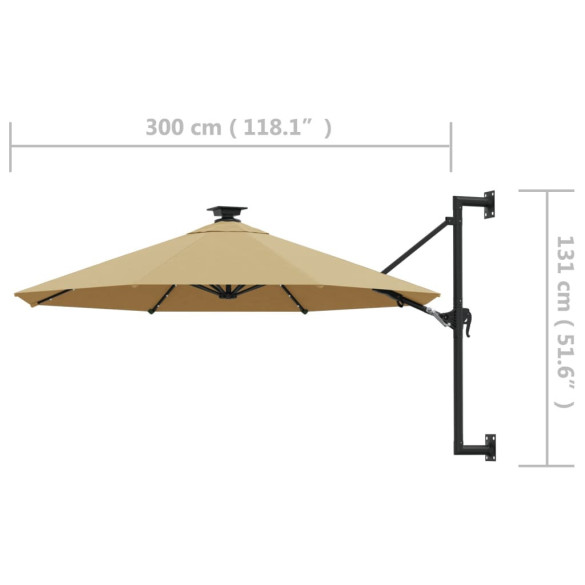 Umbrelă Montată pe Perete cu LED-uri - 300 cm - Gri Taupe