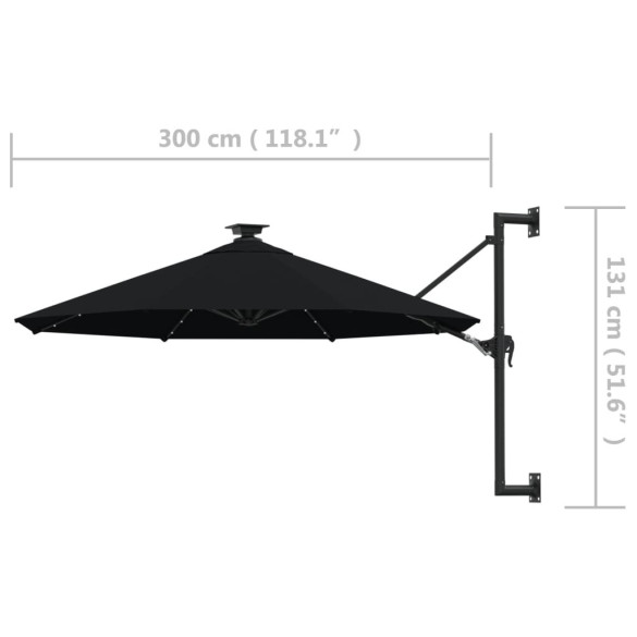 Umbrelă de perete cu LED 300 cm - Negru - Livrare Gratuită