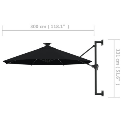 Umbrelă de perete cu LED 300 cm - Negru - Livrare Gratuită