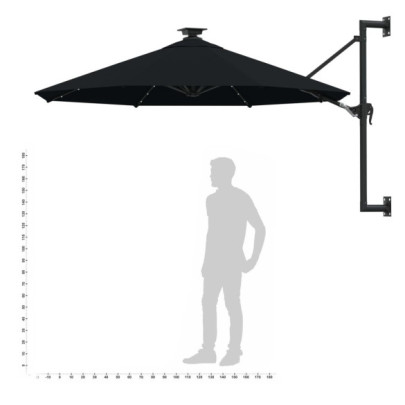 Umbrelă de perete cu LED 300 cm - Negru - Livrare Gratuită