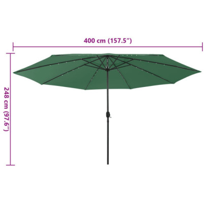 Umbrelă Grădină LED 400cm Verde - Livrare Gratuită