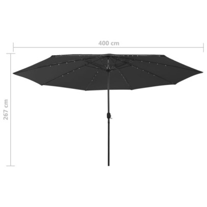 Umbrelă Grădină LED 400 cm Negru - Livrare Gratuită