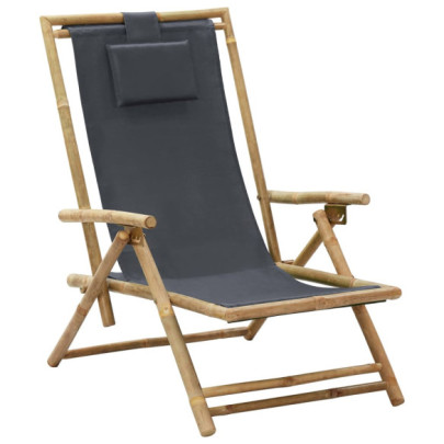 Scaun rabatabil de relaxare - gri închis - bambus & țesătură