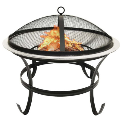 Vatră de foc 2-în-1 grătar/vătrai - 56x56x49 cm - oțel inoxidabil