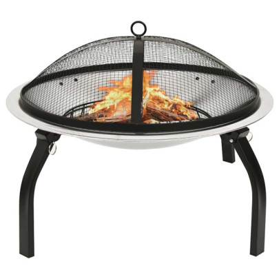 Vatră de foc 2-în-1 cu grătar/vătrai - 56x56x49 cm - oțel inoxidabil