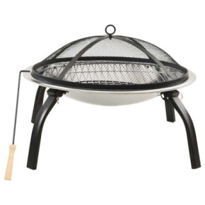 Vatră de Foc 2-în-1 cu Grătar - Oțel Inoxidabil 56x56cm 2